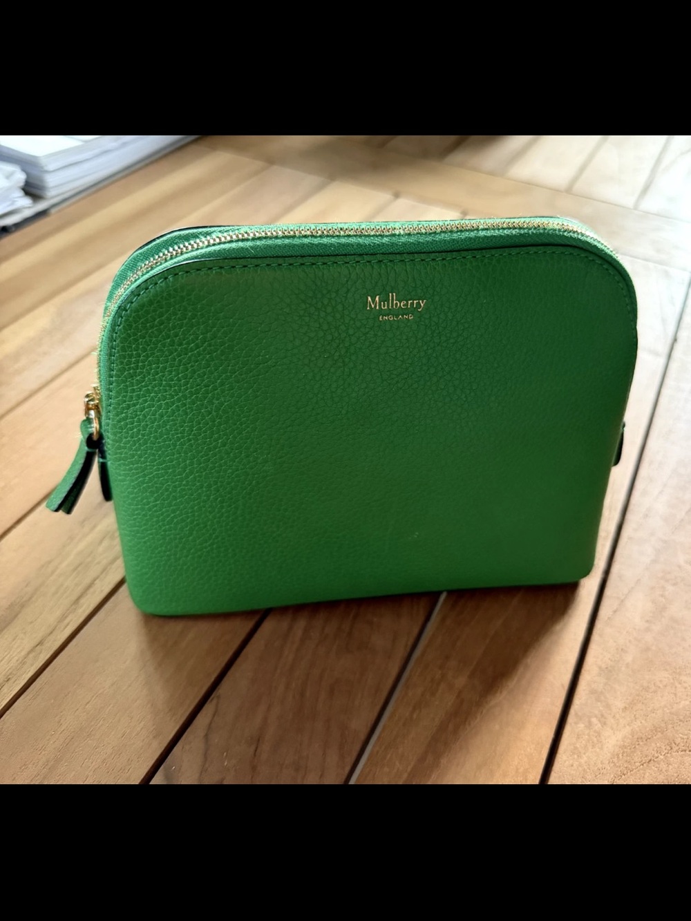 Mulberry Bright Green Pebbled Leather Double Zip Cosmetic Case